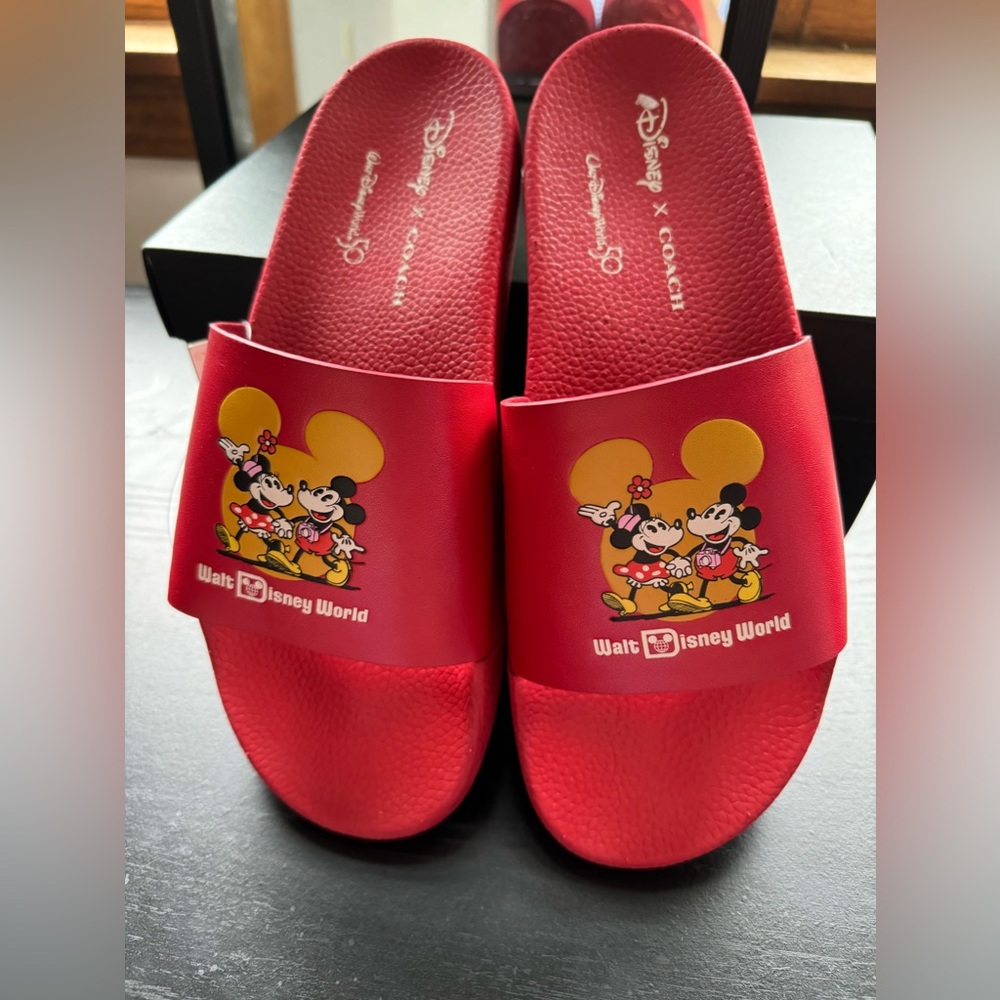 Disney 50th anniversary red slides unisex